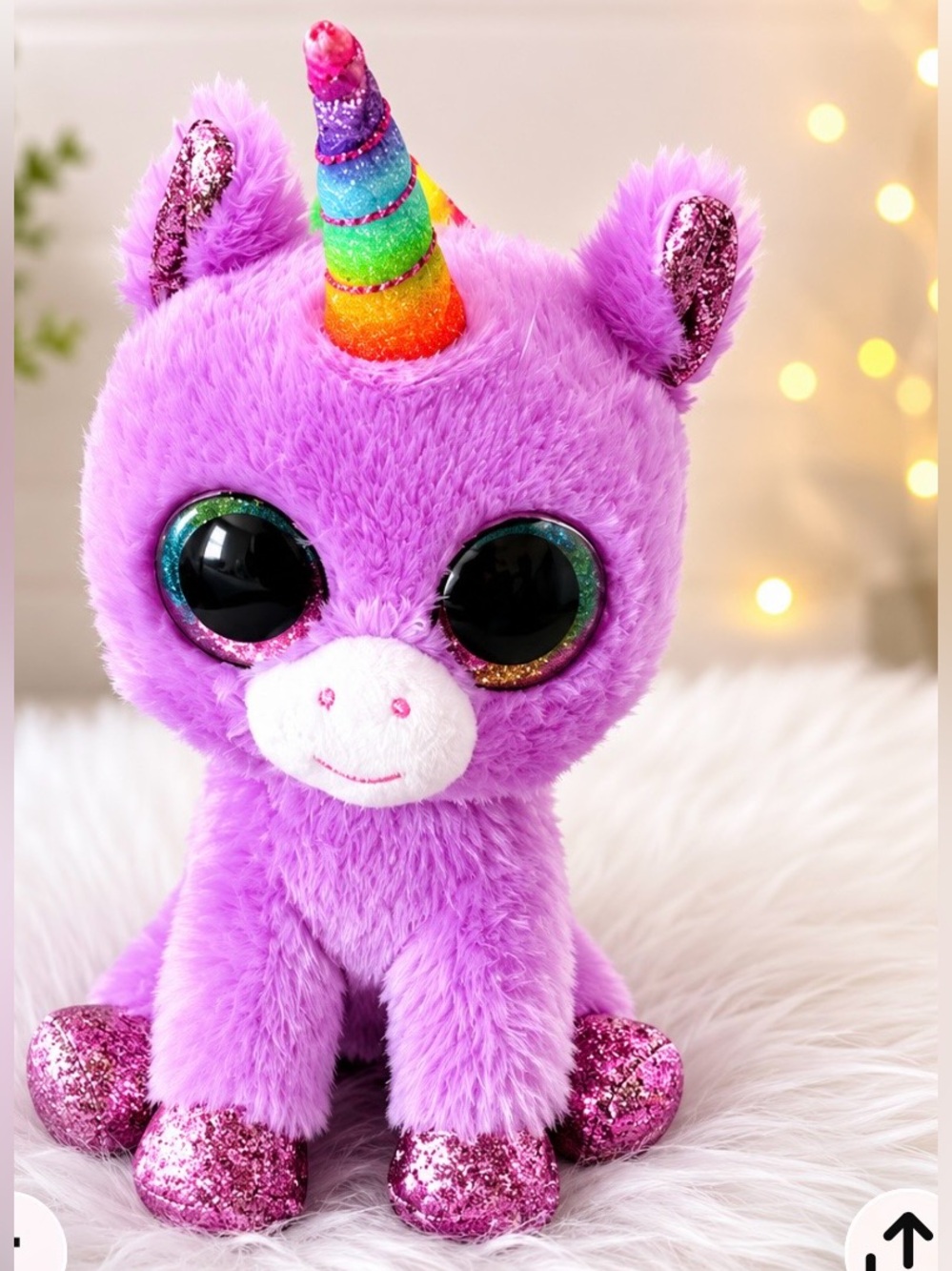 Ty Purple Unicorn Plush with Rainbow Horn and Glitter Hooves